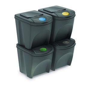 Sortibox Szelektív hulladékgyűjtő kosarak, szürke, 25 l, 4 db IKWB20S4 405U kép