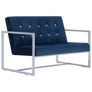 vidaXL kétszemélyes kék króm és bársony karfás kanapé kép