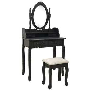 vidaXL fekete császárfa fésülködőasztal-szett ülőkével 75x69x140 cm kép