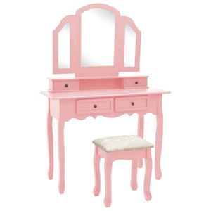 vidaXL rózsaszín császárfa fésülködőasztal-szett ülőkével 100x40x146cm kép
