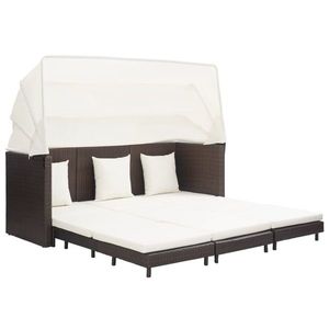 vidaXL 3-személyes barna kinyitható műrattan kanapéágy tetővel kép
