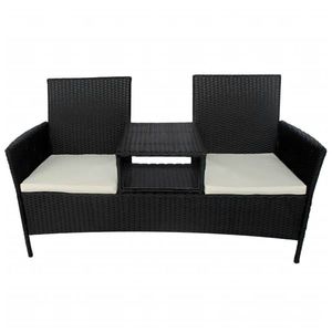 vidaXL fekete kétszemélyes polyrattan kerti kanapé italtartó asztallal kép