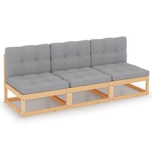 vidaXL háromszemélyes tömör fenyőfa kanapé párnákkal kép