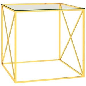 vidaXL aranyszínű üveg és rozsdamentes acél dohányzóasztal 55x55x55 cm kép
