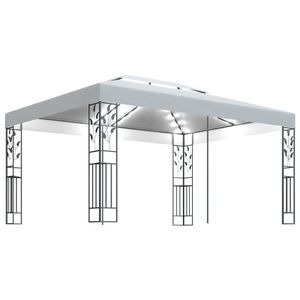 vidaXL fehér dupla tetős pavilon LED fényfüzérrel 3 x 4 m kép