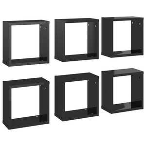 vidaXL 6 db magasfényű fekete fali kockapolc 30 x 15 x 30 cm kép