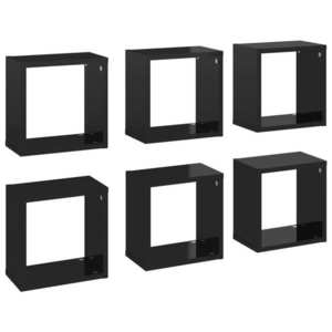 vidaXL 6 db magasfényű fekete fali kockapolc 26 x 15 x 26 cm kép