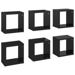 vidaXL 6 db magasfényű fekete fali kockapolc 22 x 15 x 22 cm kép