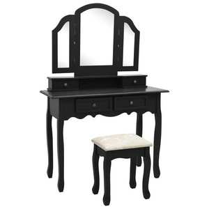vidaXL fekete császárfa fésülködőasztal-szett ülőkével 100x40x146 cm kép