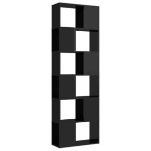vidaXL magasfényű fekete térelválasztó könyvszekrény 60 x 24 x 186 cm kép