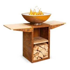Blumfeldt Savage 2.0 Tall, tűzrakóhely grillel, bambusz oldalsó asztalok, mellékelve borító időjárás elleni védelemhez kép