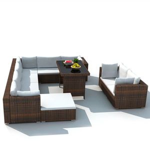 vidaXL 10-részes barna polyrattan kerti bútorszett párnákkal kép