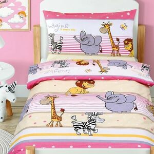 Agáta gyermek pamut ágynemű kiságyba Safari, rózsaszín, 90 x 135 cm, 45 x 60 cm kép