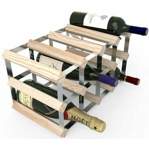 RTA bortartó állvány 12 borosüvegnek, natúr fenyőfa - horganyzott acél / lapra szerelve kép