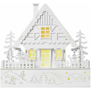 EMOS LED karácsonyi ház, fa, 28 cm, 2x AA, beltéri, meleg fehér, időzíthető, időzíthető kép
