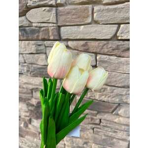 Tulipán Művirág 10 szálas csokorban - krém-rózsaszín kép