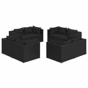 vidaXL 8 részes fekete polyrattan kerti ülőgarnitúra párnákkal kép