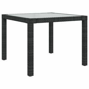 vidaXL fekete polyrattan és edzett üveg kerti asztal 90 x 90 x 75 cm kép
