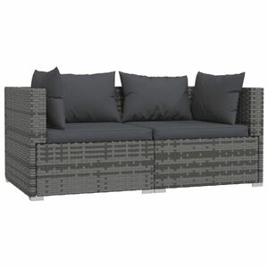 vidaXL szürke kétszemélyes polyrattan kanapé párnákkal kép