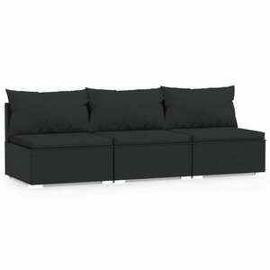 vidaXL fekete háromszemélyes polyrattan kanapé párnákkal kép