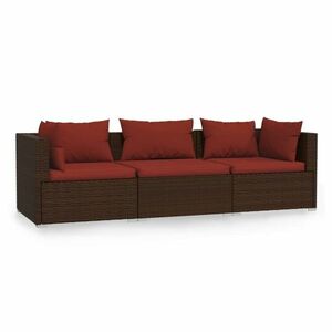 vidaXL 3-személyes barna polyrattan kanapé párnákkal kép