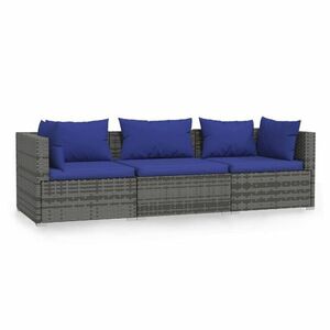 vidaXL 3 személyes szürke polyrattan kanapé párnákkal kép
