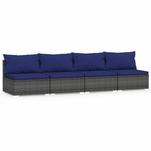vidaXL 4 személyes szürke polyrattan kanapé párnákkal kép