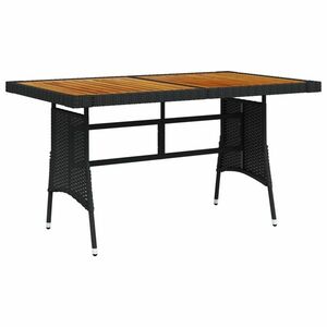 vidaXL fekete polyrattan és tömör akácfa kerti asztal 130 x 70 x 72 cm kép