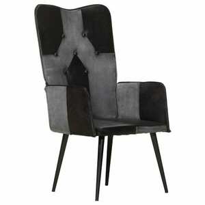 vidaXL fekete és szürke valódi bőr magas háttámlájú fotel kép