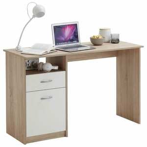 FMD egyfiókos tölgyszínű és fehér íróasztal 123 x 50 x 76, 5 cm kép