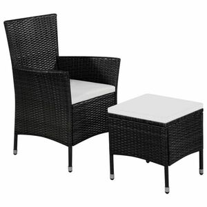vidaXL fekete polyrattan kültéri szék zsámollyal és párnákkal kép