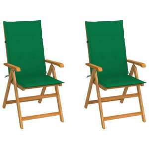 vidaXL 2 db tömör tíkfa kerti szék zöld párnákkal kép