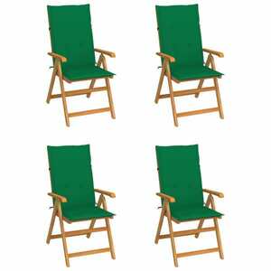 vidaXL 4 db tömör tíkfa kerti szék zöld párnákkal kép