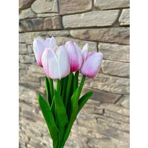 Tulipán Művirág 10 szálas csokorban - rózsaszín-fehér kép