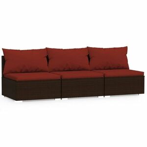 vidaXL 3 személyes barna polyrattan kanapé párnákkal kép
