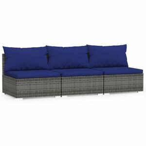 vidaXL 3 személyes szürke polyrattan kanapé párnákkal kép