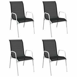 vidaXL 4 db fekete rakásolható acél és textilén kerti szék kép