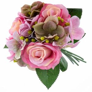 Rózsa hortenziával művirág csokor, sötétrózsaszín kép