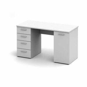 Egyajtós számítógépasztal, 4 fiókkal, 137x60 cm, fehér - AUSTIN - Butopêa kép