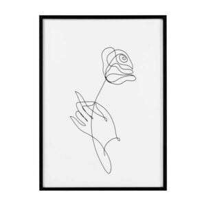 Keretezett poszter, vonalrajz rózsa, 50x70 cm, fekete-fehér - MA ROSE - Butopêa kép