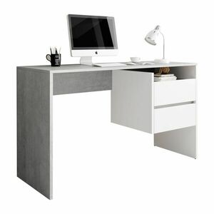 Beton hatású polcos íróasztal, 2 fiókkal, fehér - POLAIRE - Butopêa kép