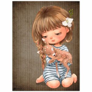 Faliképek - Kislány őzikével kép