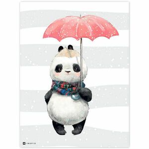 Panda maci piros esernyővel - Falikép kép