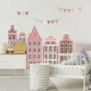 Falmatrica lányoknak - Rózsaszín házak girlandokkal kép