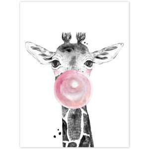 Falikép - Zsiráf rózsaszín buborékkal kép