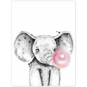 Faliképek - Elefánt rózsaszín buborékkal kép