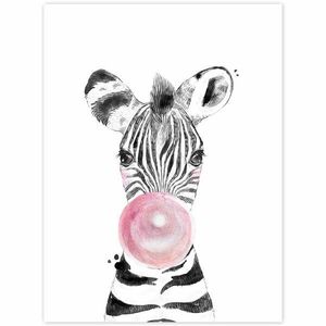 Képek falra - Zebra rózsaszín buborékkal kép