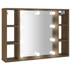 vidaXL barna tölgyszínű tükrös szekrény LED-ekkel 76 x 15 x 55 cm kép