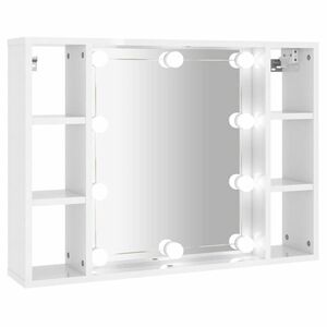 vidaXL magasfényű fehér tükrös szekrény LED-ekkel 76 x 15 x 55 cm kép