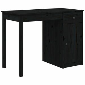vidaXL tömör fenyőfa íróasztal fekete 100x50x75 cm kép